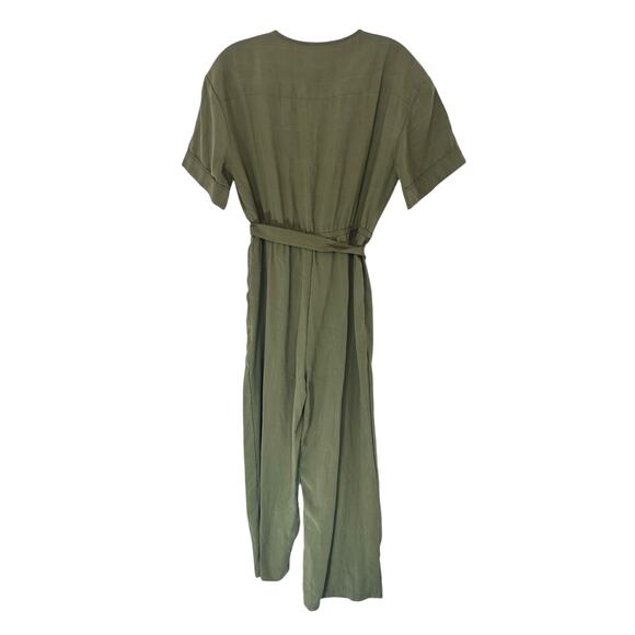 Madewell Kale Green Plaid Short Sleeve Belted Cropped Ankle Jumpsuit Small - Picture 10 of 14